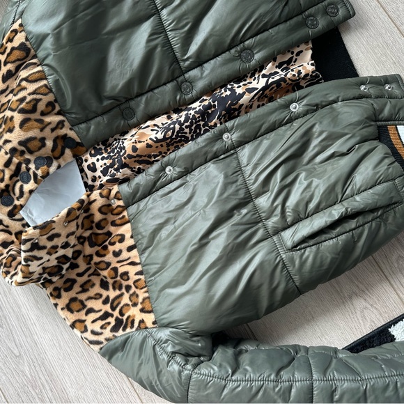 Olive greens and cheetah puffer jacket - Picture 4 of 4